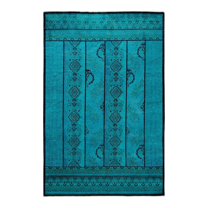 Vibrance, One-of-a-Kind Hand-Knotted Area Rug - Blue, 6' 0" x 8' 11" - 6' 0" x 8' 11"