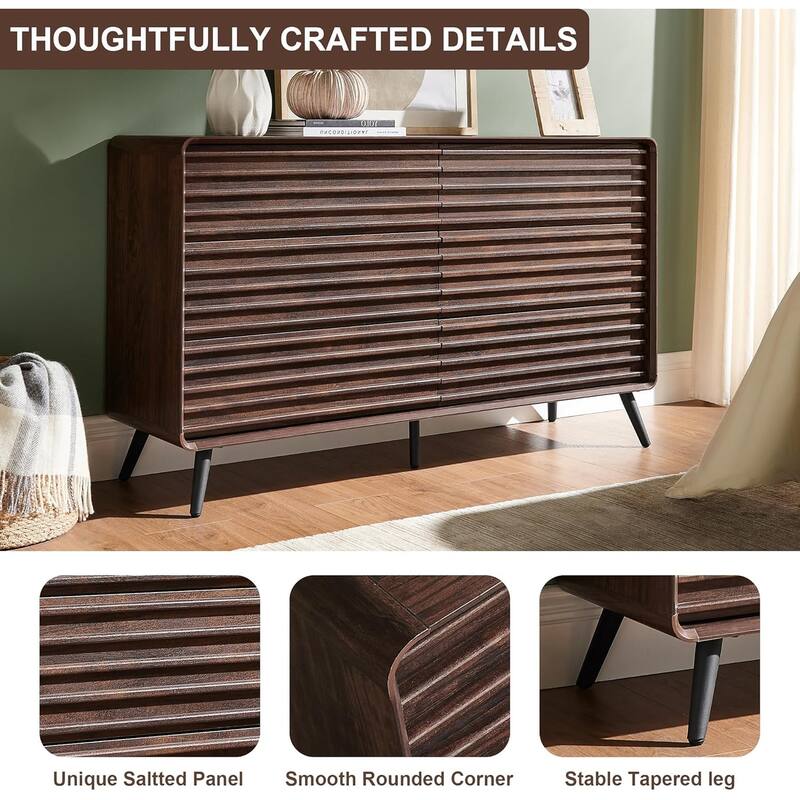 Mid Century Modern 6 Drawers Dresser, Wood Fluted Chest of Drawers