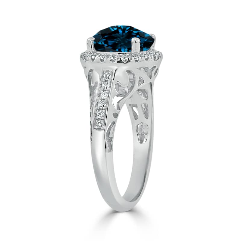 Auriya 2 5/8ct Fancy Round London Blue Topaz and Halo Diamond Engagement Ring 1/5ctw 14k Gold