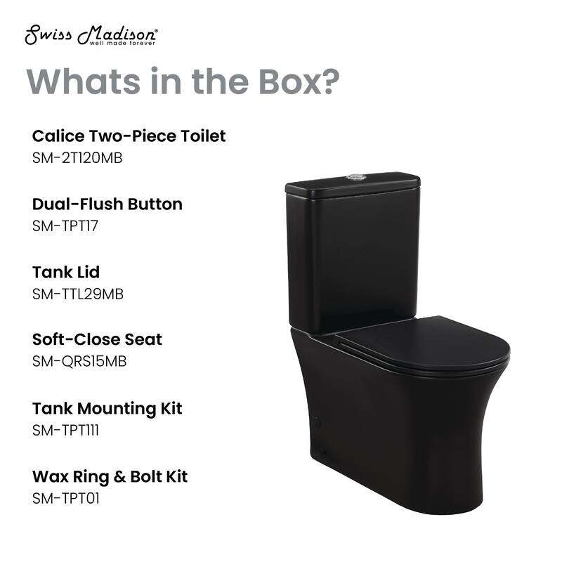 Lucerne Two-Piece Elongated Rear Outlet Toilet Dual-Flush 0.8/1.28 Gpf In Matte Black - 25.2" x 14.7" 32.9"