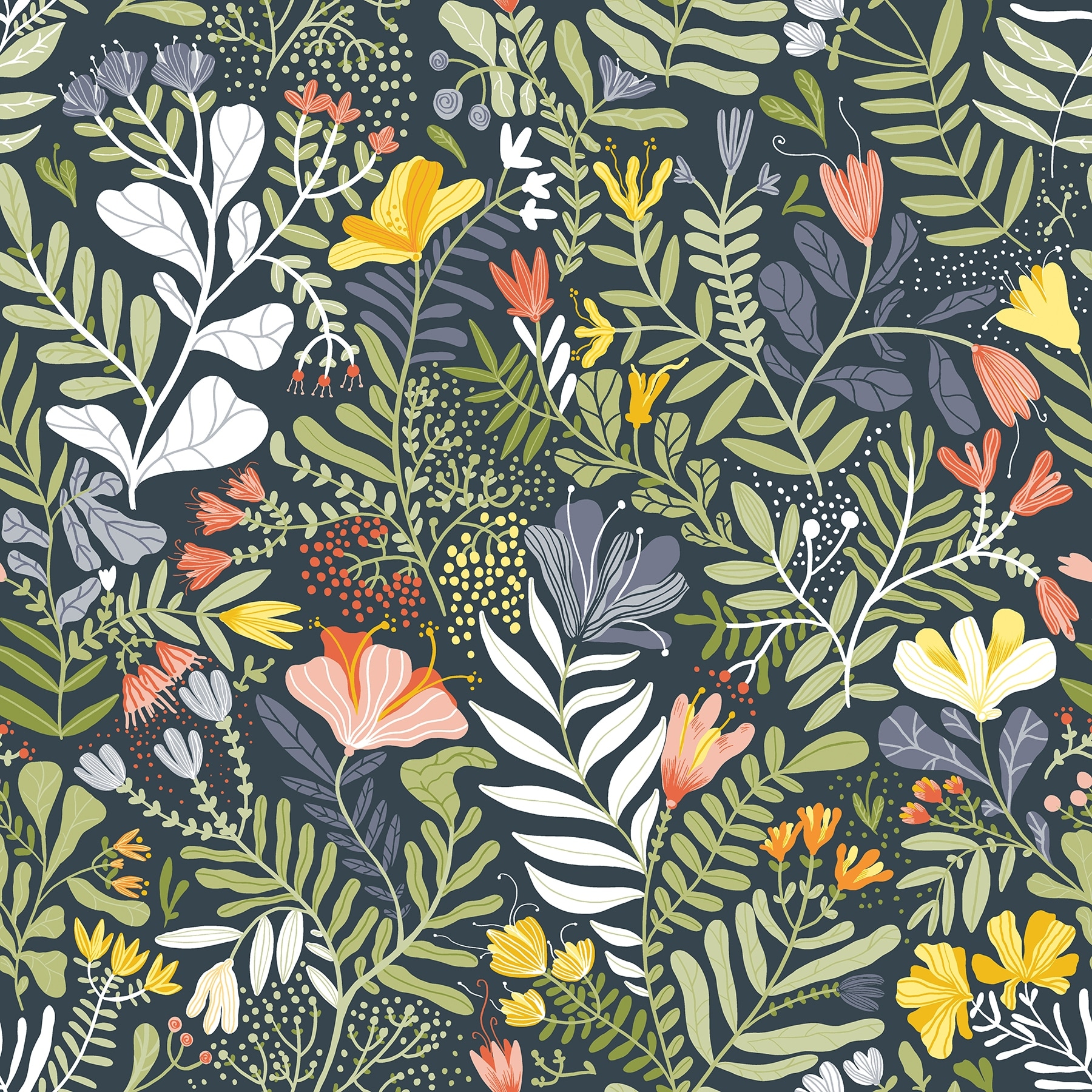 A-Street Prints Brittsommar Navy Blue Woodland Floral Wallpaper