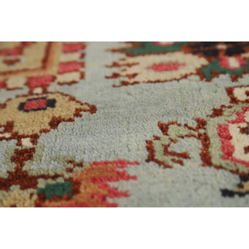 Hand Knotted Oriental 100% Wool Carpet Traditional Medallion Navy Blue & Blues Heriz (serapi) Area Rug - 9' 11'' X 7' 10''
