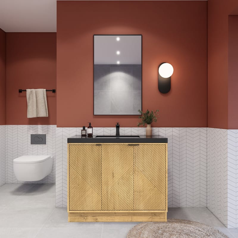 Milano 42" Freestanding (R) Bathroom Vanity with Black Acrylic Sink