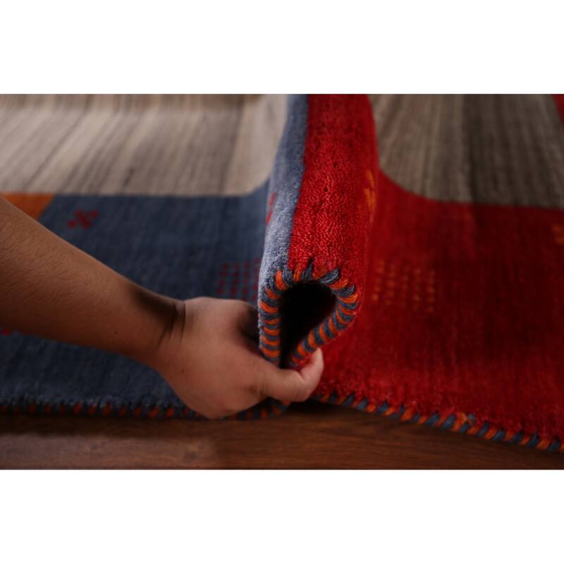 Striped Gabbeh Indian Area Rug Handmade Oriental Beige Wool Carpet - 8'4" x 9'8"