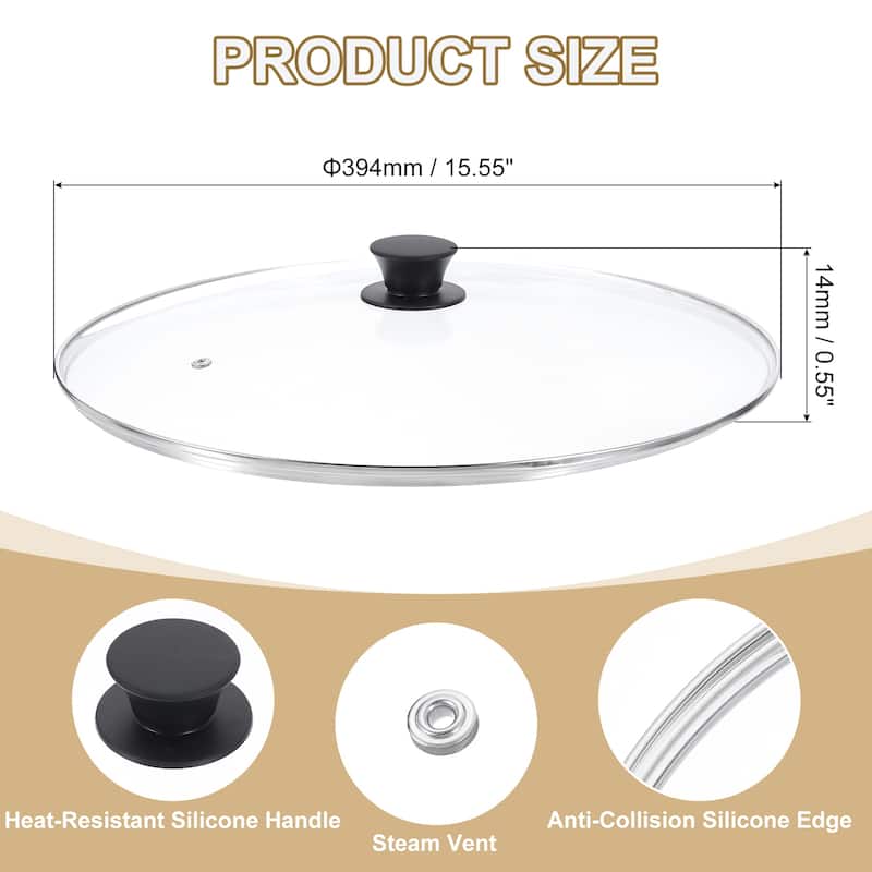 1 Pcs Universal Lid for Pot Cookware, Replacement Glass Pan Lids - Clear, Black - Fit 15 Inch