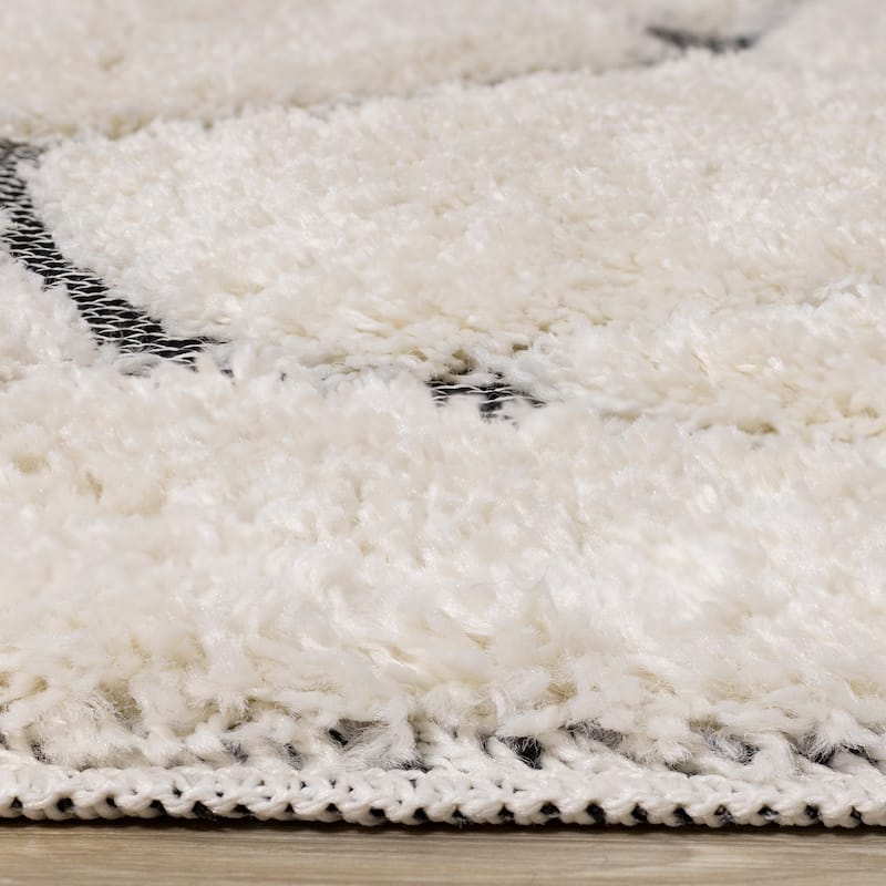 Napa Collection - Cream Abstract Lines Shag Rug