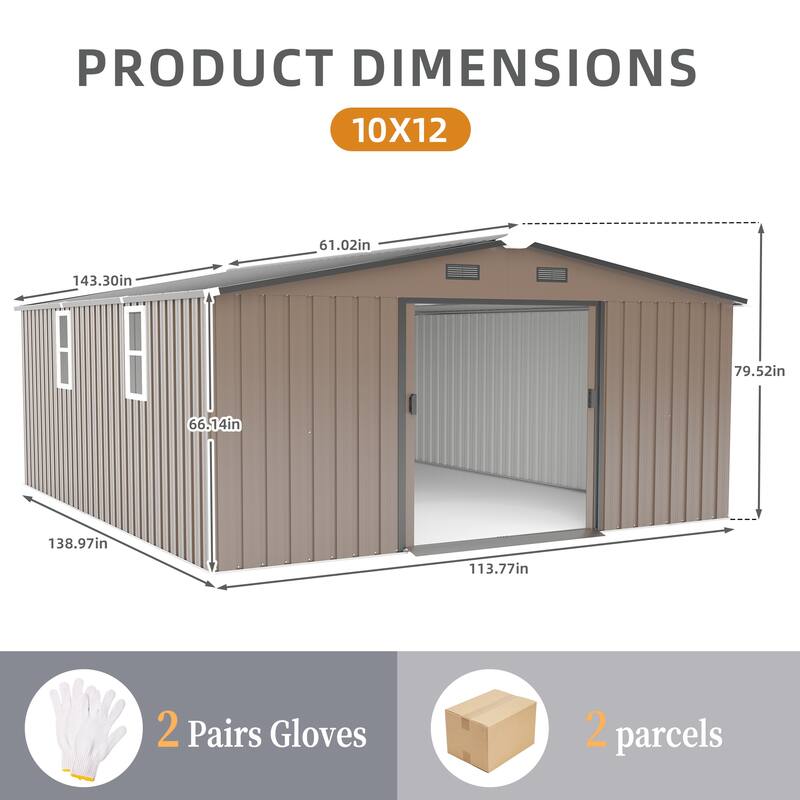 10*12ft 0.25mm Steel Plate, Surface Protective Film, Two Daylight Windows, Two Colors Can Be Freely Selected Storage Sheds