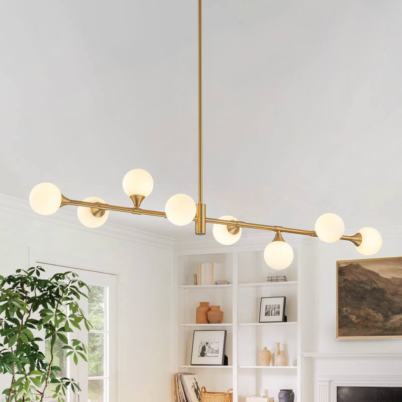 8-Light Modern Sputnik Linear Cluster Frosted Glass Globe Chandelier for Dining Room - W 51.18"