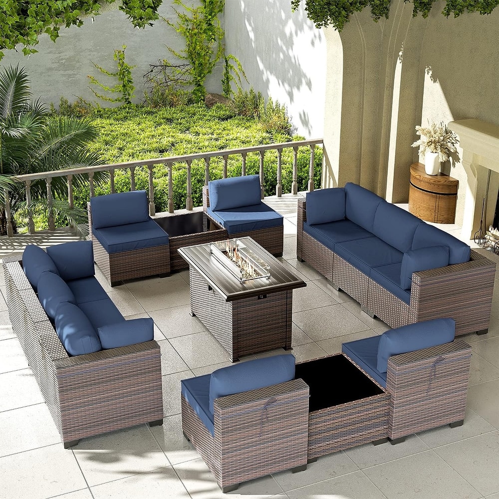 Kullavik 13 Pieces Outdoor Patio Furniture Set with Fire Pit Table