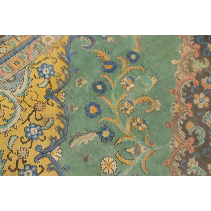 Hand Knotted Oriental 100% Wool Carpet Traditional Floral Green Tabriz Area Rug - 12' 10'' X 9' 6''