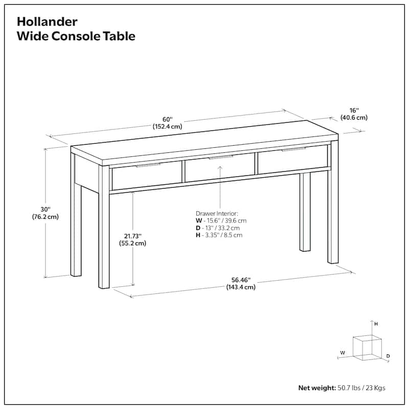 WYNDENHALL Fabian 60 inch Wide Solid Wood Contemporary Console Table - 60" W x 16" D x 30" H