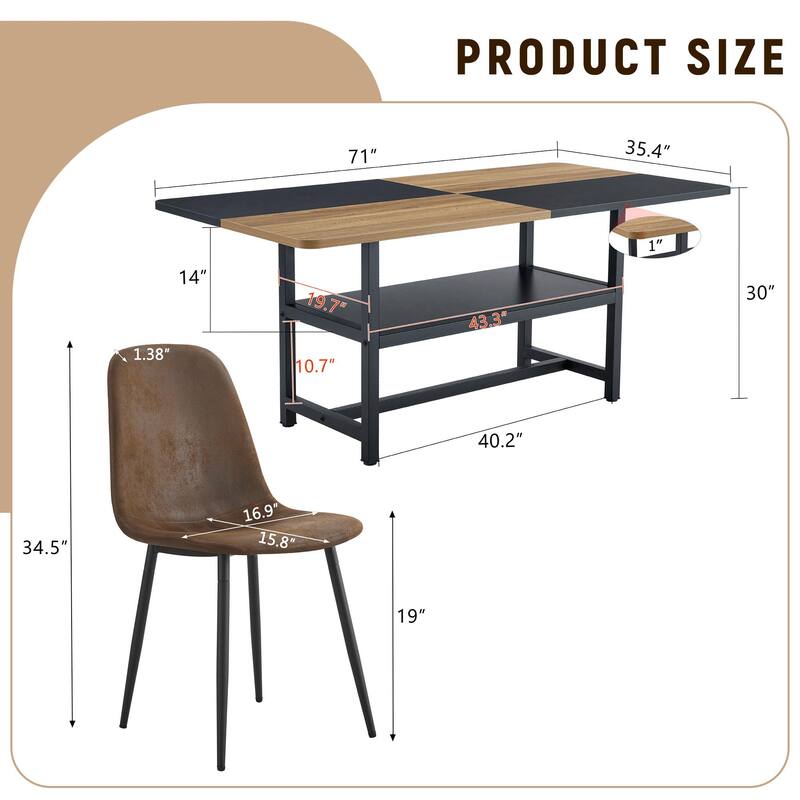 Modern Dining Table Set with Storage and 8 Fabric Chairs Wood Metal Design