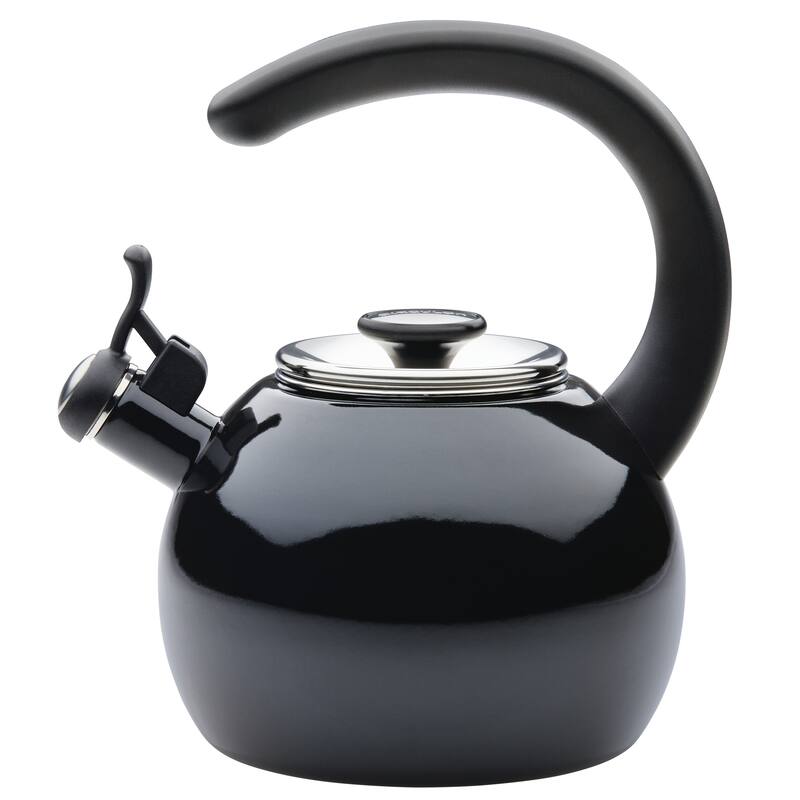 2-Quart Enamel on Steel Whistling Teakettle/Teapot With Flip-Up Spout, Black