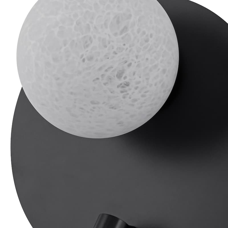 Black Dual-Light Wall Sconce with Textured Moon Glass Globe Modern