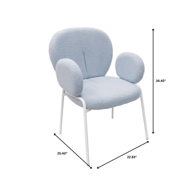 Celestial Modern Boucle Dining Side Chair with White Powder Coated Iron Frame Kitchen Chair Set of 2