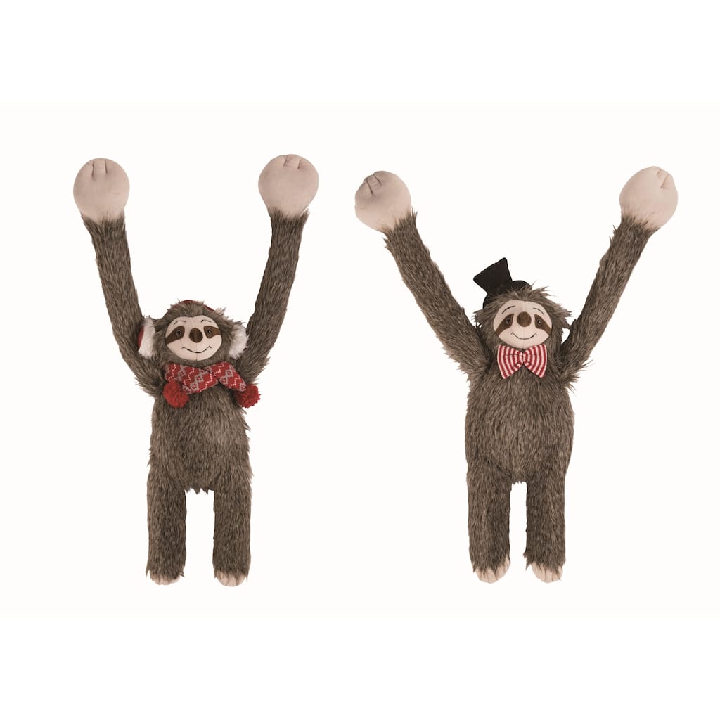 Transpac Plush Hanging Christmas Sloth Set of 2 Christmas Home Decorations