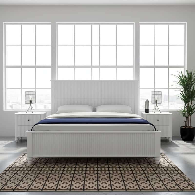 Christopher Knight Home - Silverton Modern 3-Piece Bedroom Set with Classic Grooved Panels Bed Frame & Matching Nightstands - White - 3 Piece - King