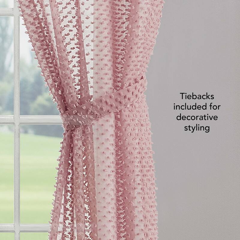 Creative Home Ideas Mia Embellished Sheer Grommet Window Curtain Panel Pair with Tiebacks,