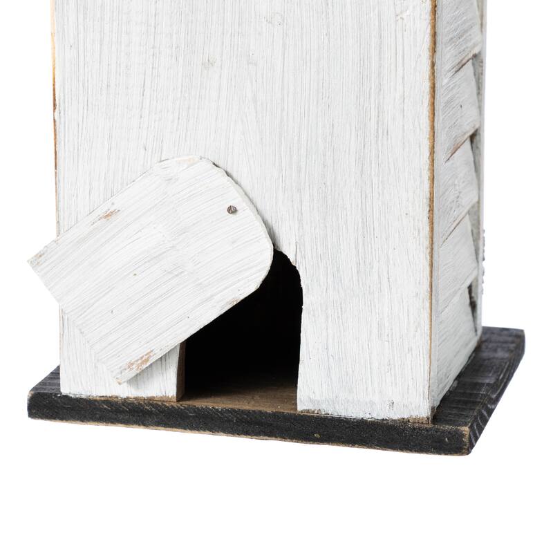 Glitzhome 11"H Washed White Solid Wood Fence Outdoor Garden Birdhouse
