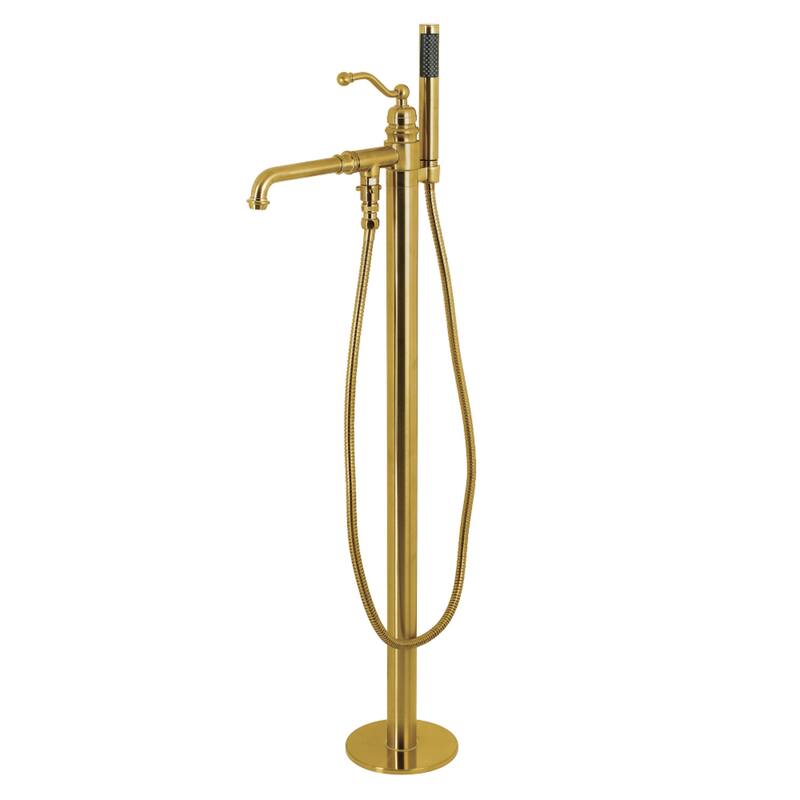 English Country Freestanding Tub Faucet with Hand Shower - Brushed Brass