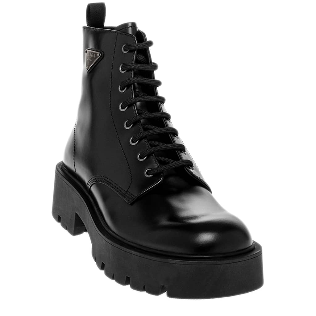 Prada Men's Brushed Leather Combat Boots