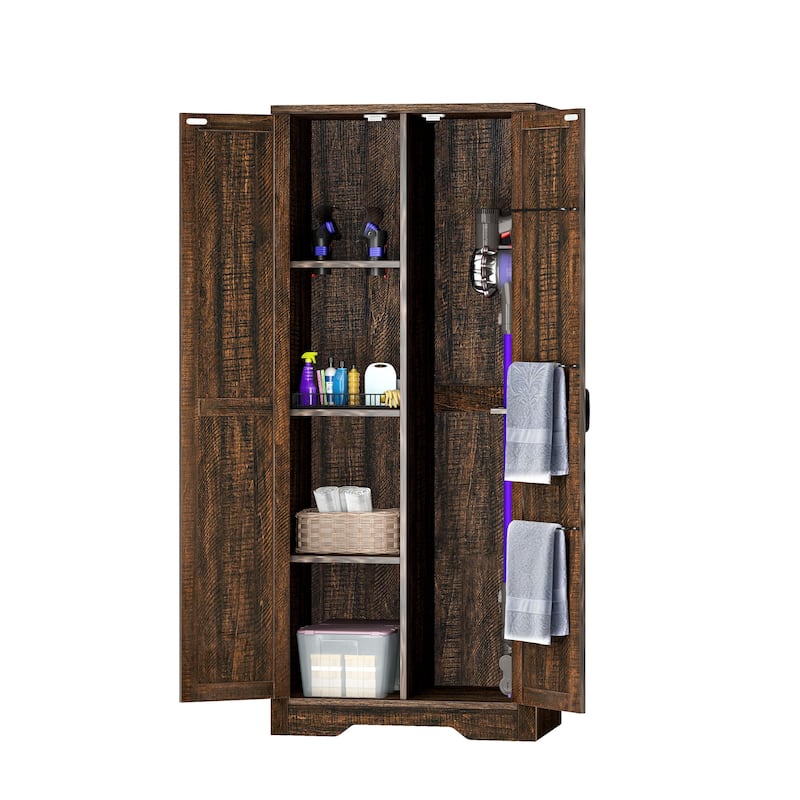 Moasis Broom Closet Storage Cabinet with Doors and Shelves for Farmhouse Organization