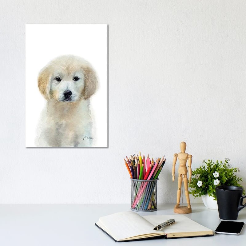 iCanvas "White Golden Retriever Puppy" by Watercolor Luv Canvas Print - 12x8x0.75