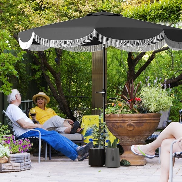 8 foot patio umbrella with tilt Outsunny 9FT Patio Umbrella, UPF 30+ Outdoor Market Umbrella, Vented Patio Table Umbrella with Crank, 8 Ribs, Push Button Tilt, Navy Blue