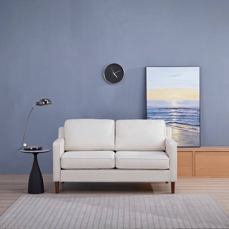 Sedona Modern Loveseat Sofa, Faux Linen / Vegan Leather Couch
