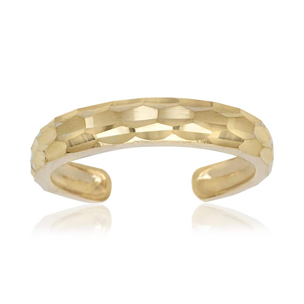 Curata Solid 10K Yellow or White Gold Adjustable Diamond-cut Band Toe Ring