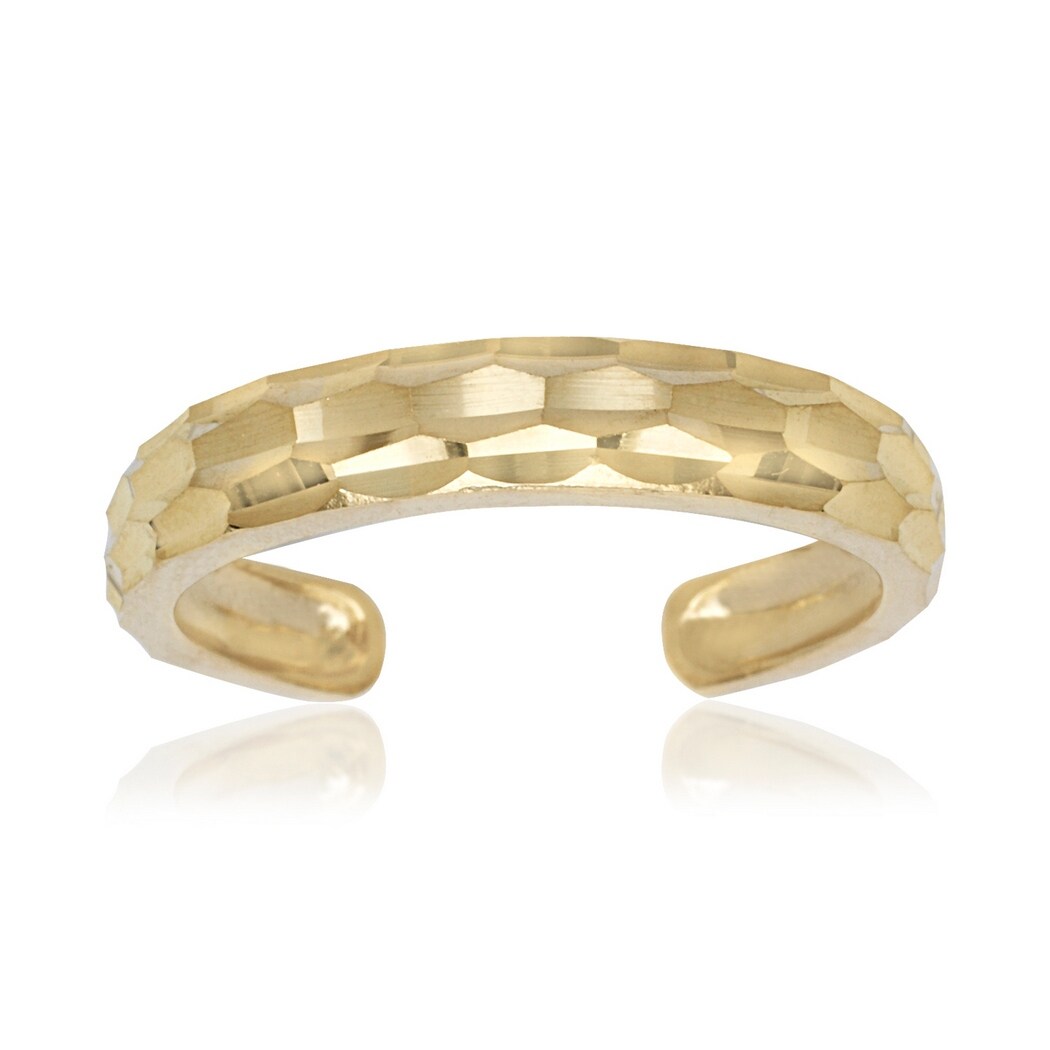 Curata Solid 10K Yellow or White Gold Adjustable Diamond-cut Band Toe Ring