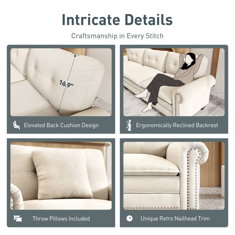 MAISON ARTS Mid-Century Modern Oversized L/U Shaped Cloud Couch with Ottoman, Deep Seat Sectional Sofa with Throw Pillows