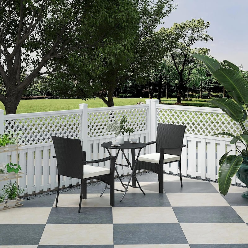 Outdoor Patio Wicker Bistro Furniture Set with Cushions, for Garden