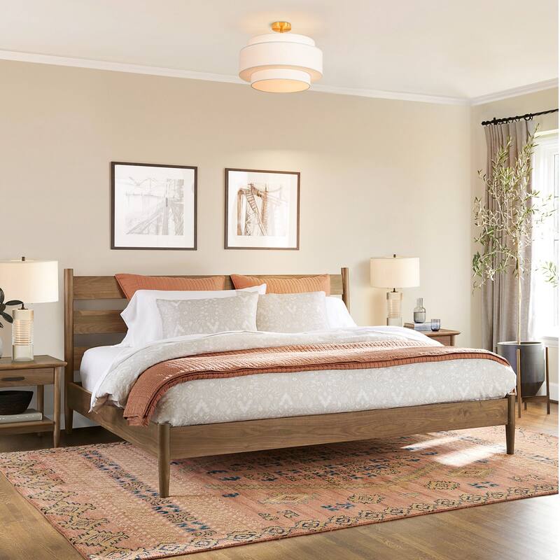 5-Light Modern Minimalist Neutral Fabric & Metal Drum Flush Mount Ceiling Light for Living Room - 5 Light