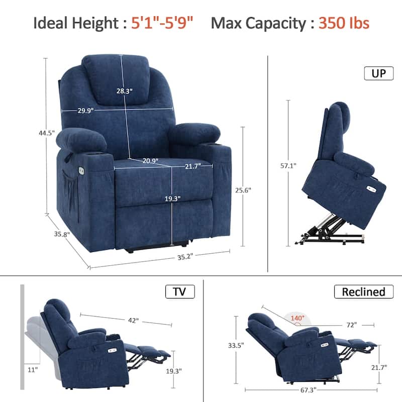 Power Lift Recliner Chair for Elderly, Massage and Heat, Fabric
