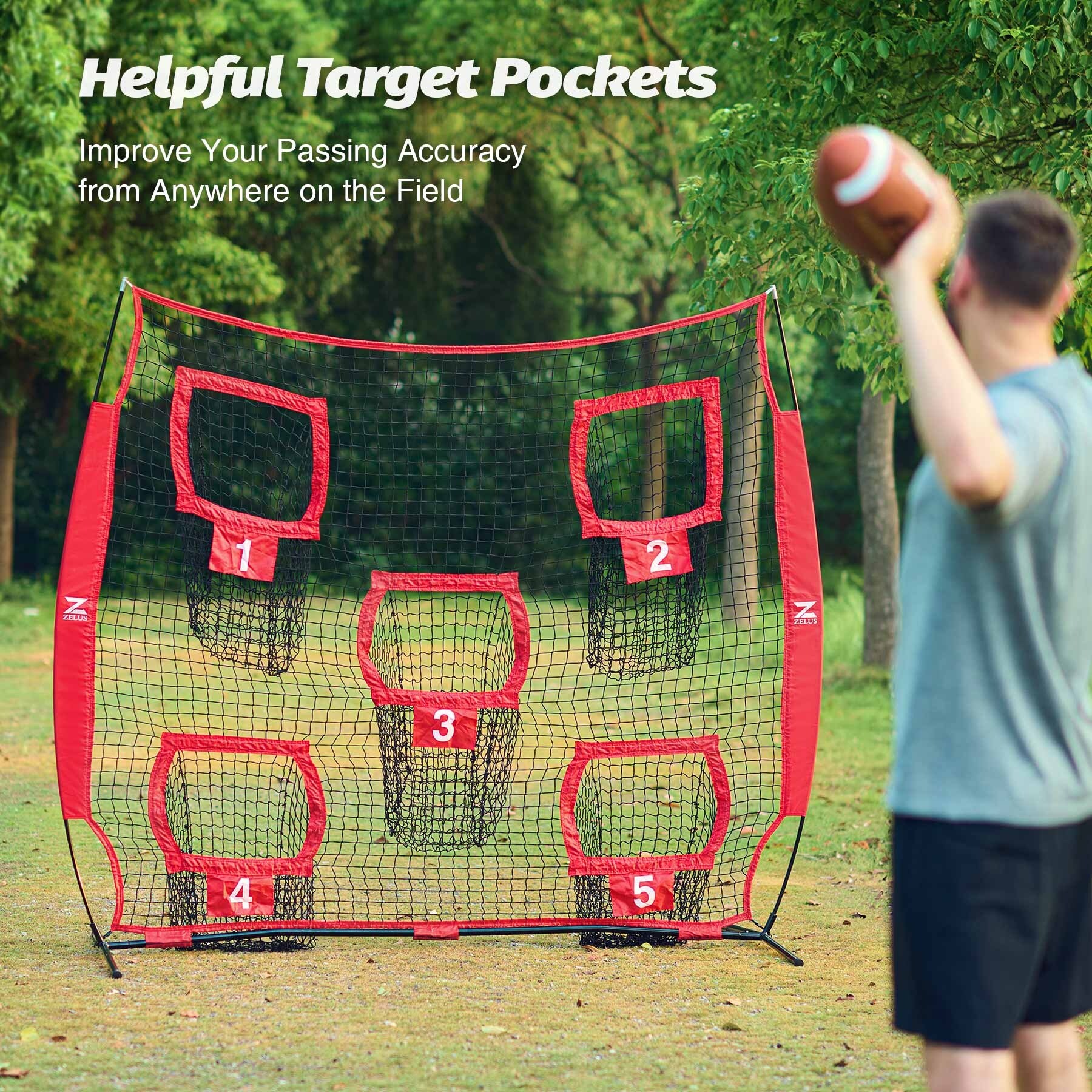 thumbnail image 2 of Football Target Toss Net - 7x5 Ft With 3 Pocket Targets, Portable, For QB Accuracy Training 2 of 10