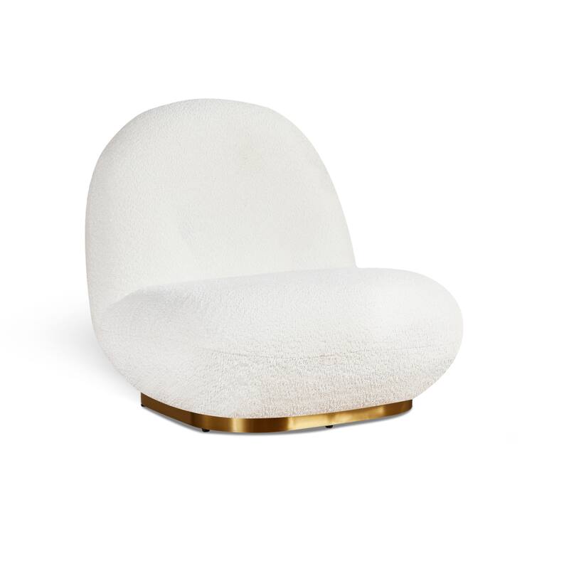 White Plush Glam Lounge Chair with Gold Base
