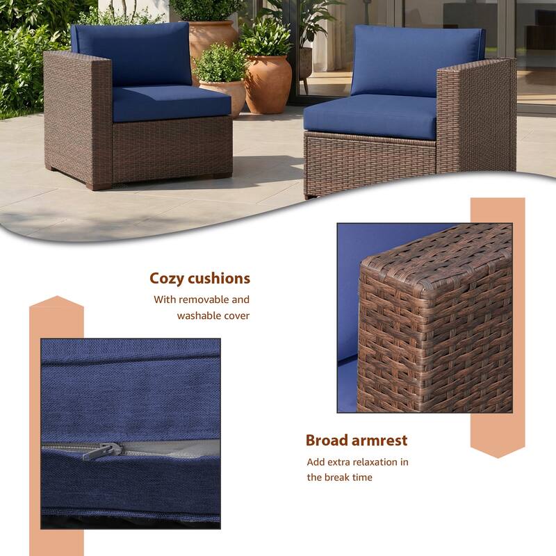 2-piece Outdoor Wicker Sectional Sofa Loveseat Set - Brown and Blue