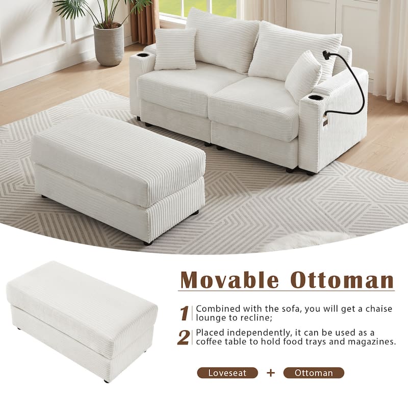 Modern Upholstered Sofa with A Movable Ottoman
