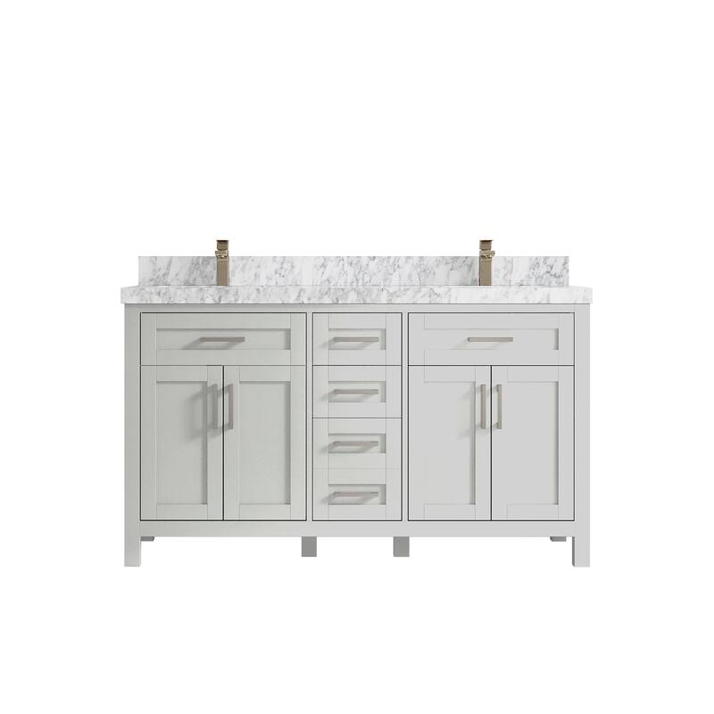 Willow Collections 60 in. W x 22 in. D Cambridge Double Sink Bathroom Vanity with Countertop - 2" Carrara Marble - Coventry Gray
