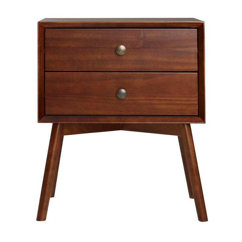 Mid-Century Modern Nightstand, Side Table with 2 Storage Drawer, Decorative Table with Solid Wood Legs, Entry Side Table