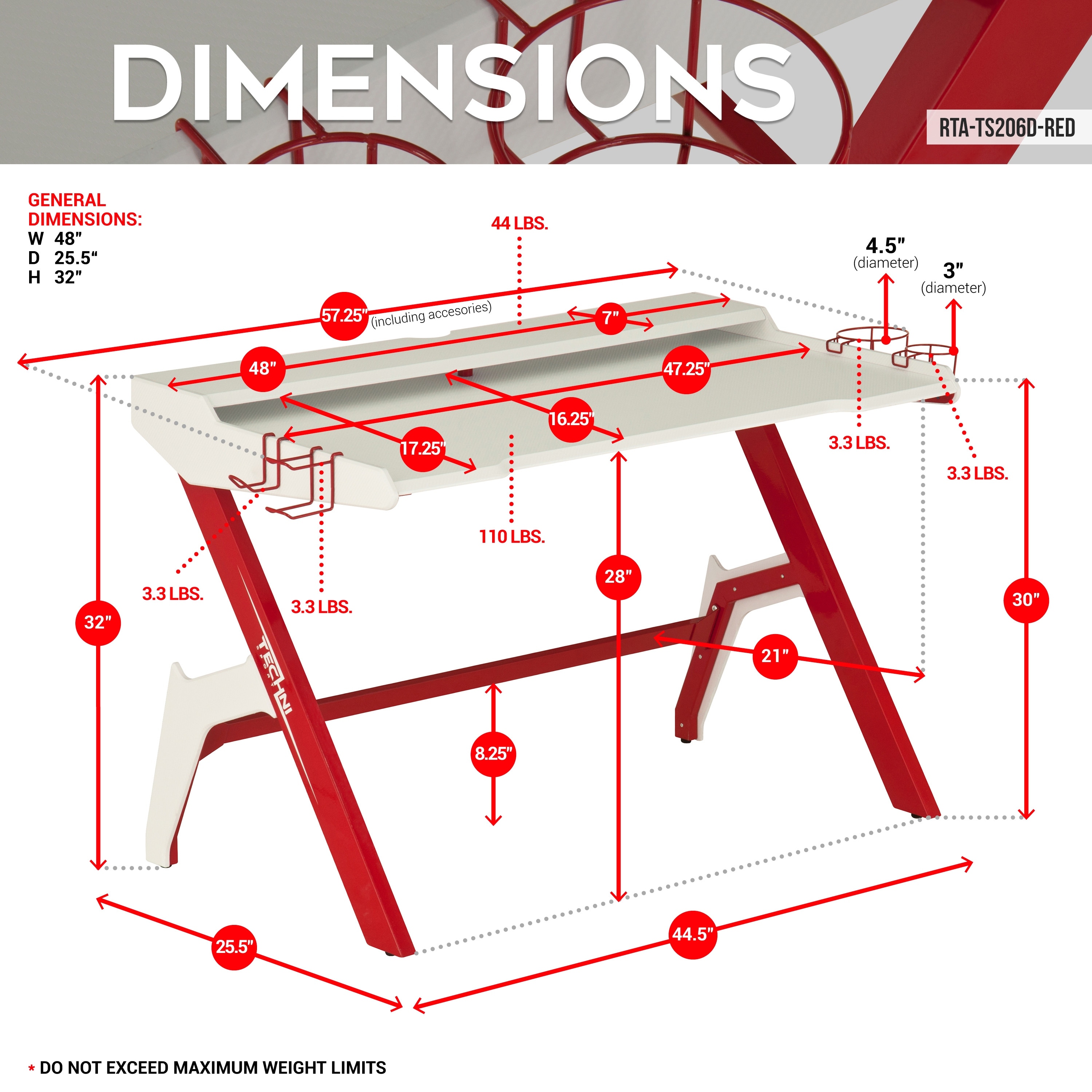 Techni Sport Ergonomic Computer Gaming Desk Workstation