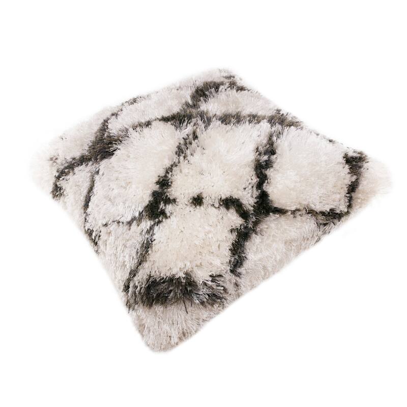 Handwoven Diamond Shag Throw Pillow Cover - 20" - White and Black