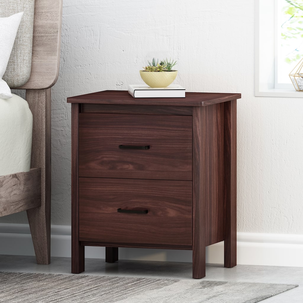 Faux Wood Nightstand with 2 Drawers, Contemporary Design, Easy Toolless Assembly, Storage Organizer for Bedroom