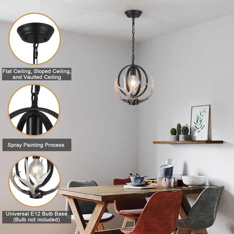 13inch Single Light Antler Rustic Farmhouse Style with Metal Frame Chandelier