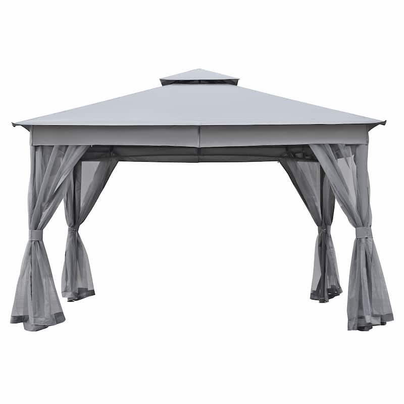 10x12 Outdoor Gazebo Tent with Double Roofs, Patio Gazebo with Mosquito Netting, Canopy for Backyard, Garden, Lawn and Deck