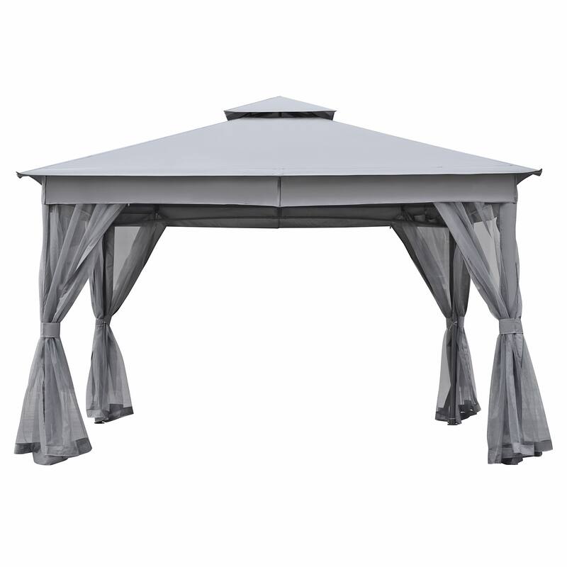 10x12 Outdoor Gazebo Tent with Double Roofs, Patio Gazebo with Mosquito Netting, Patio Canopy