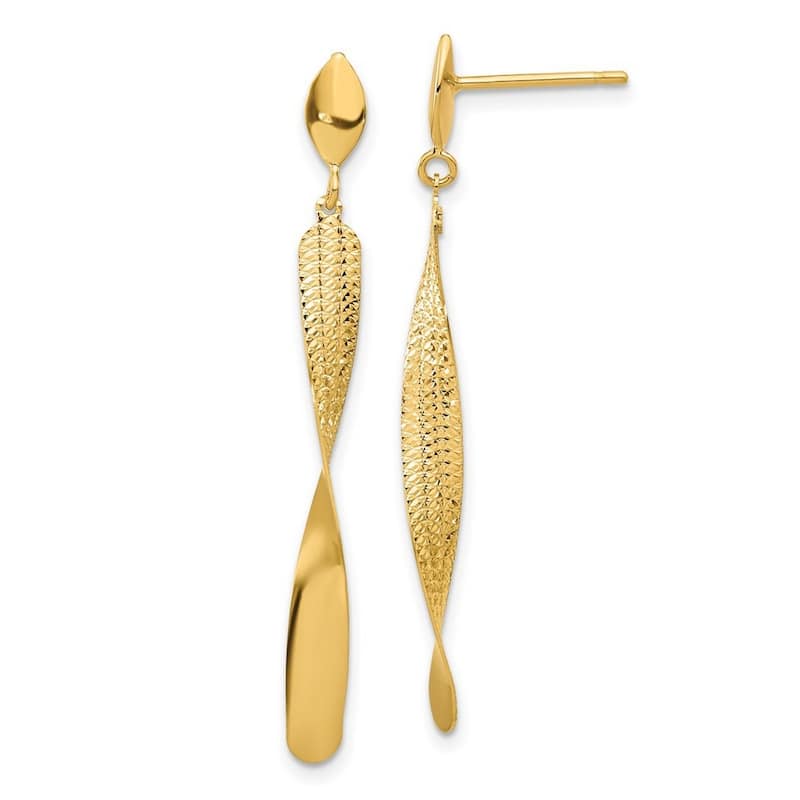 Curata 14k Yellow Gold Polished and Textured Post Guardian Angel Earrings - 45.3x4.2mm
