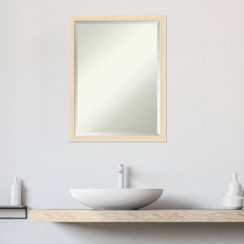 Woodgrain Stripe Beveled Wood Framed Bathroom Vanity Wall Mirror