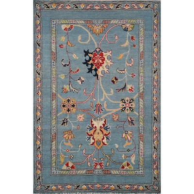 Light Blue Floral Oushak Oriental Accent Rug Handmade Wool Carpet - 3'3" x 5'0"
